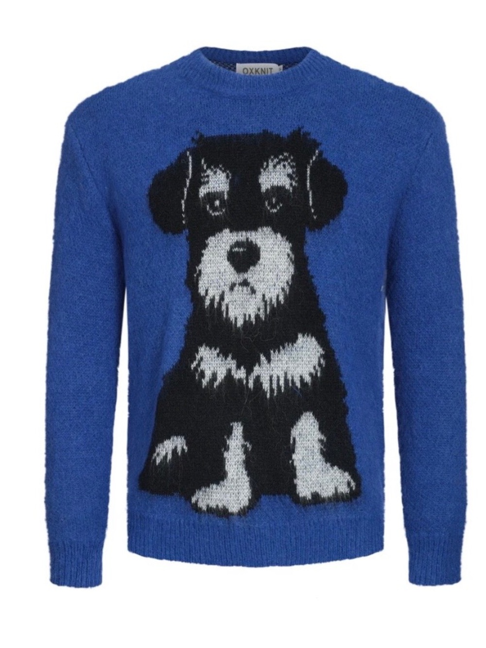 MEN'S BLUE VINTAGE DOG JACQUARD PLUSH KNITWEAR SWEATER 2XL